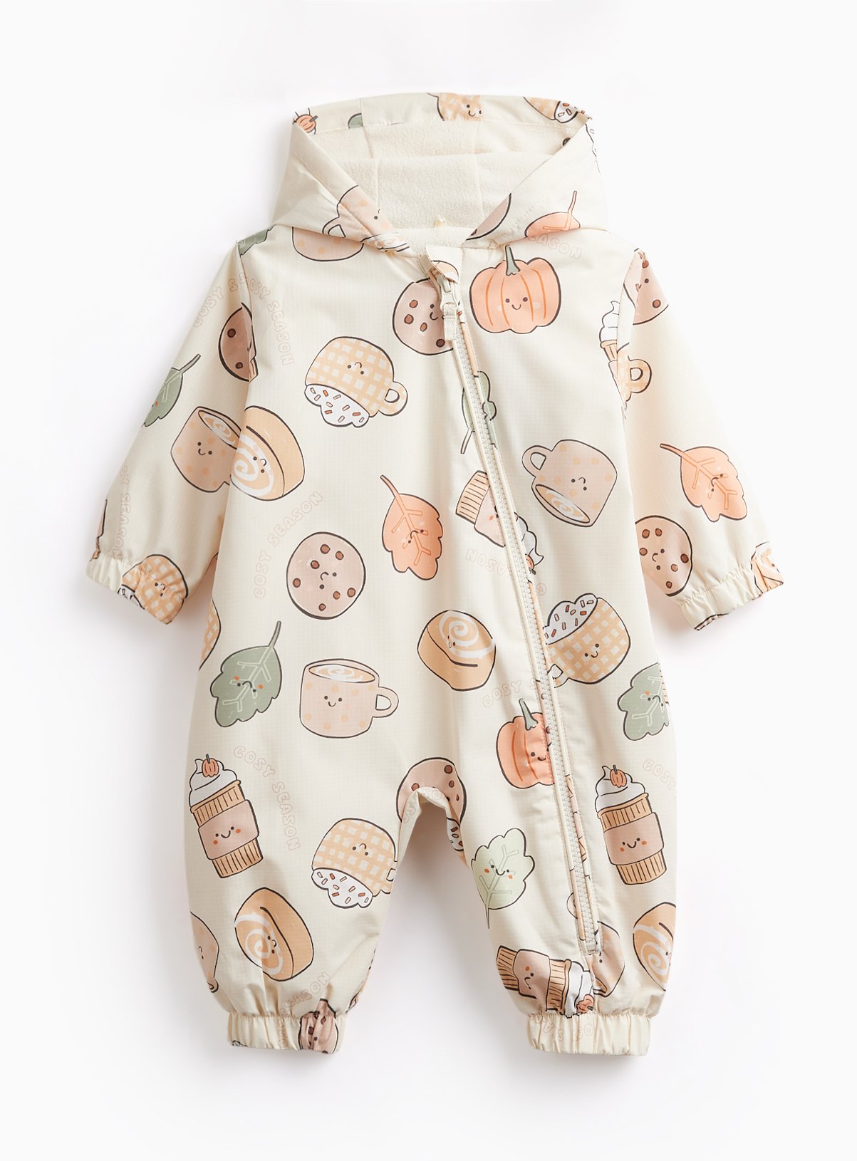 Cream Pumpkin Print Puddlesuit 9-12 months - Image 1 thumbnail